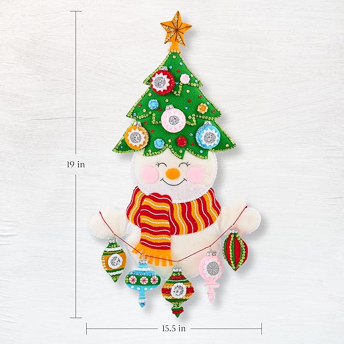 Bucilla Felt Applique Wall Hanging Kit, Treetop Snowman, Perfect for DIY Arts and Crafts
