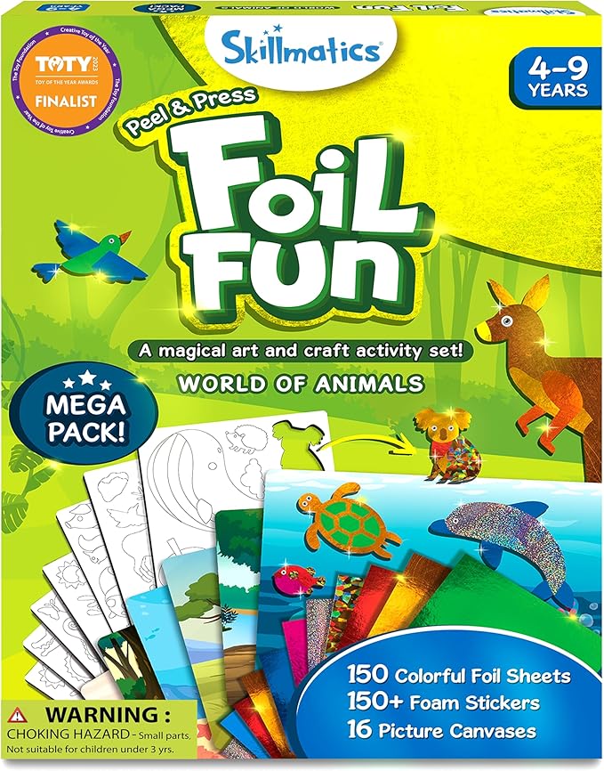skillmatics foil fun - animals mega pack, no mess art for kids, craft kits & supplies, diy creative activity, travel toys, gifts for boys & girls ages 4, 5, 6, 7, 8, 9, travel toys