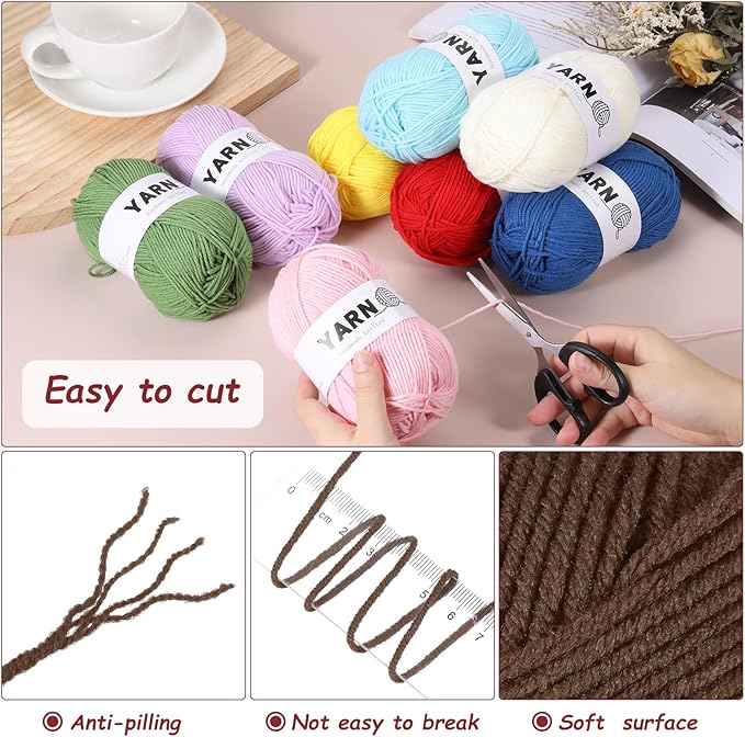 6Pcs Dark Brown Acrylic Yarn 790 Yard 4 Ply Soft Crochet Yarns Sport Weight Yarn,[for DIY Crocheting Knitting Craft Blankets Hats]-300g