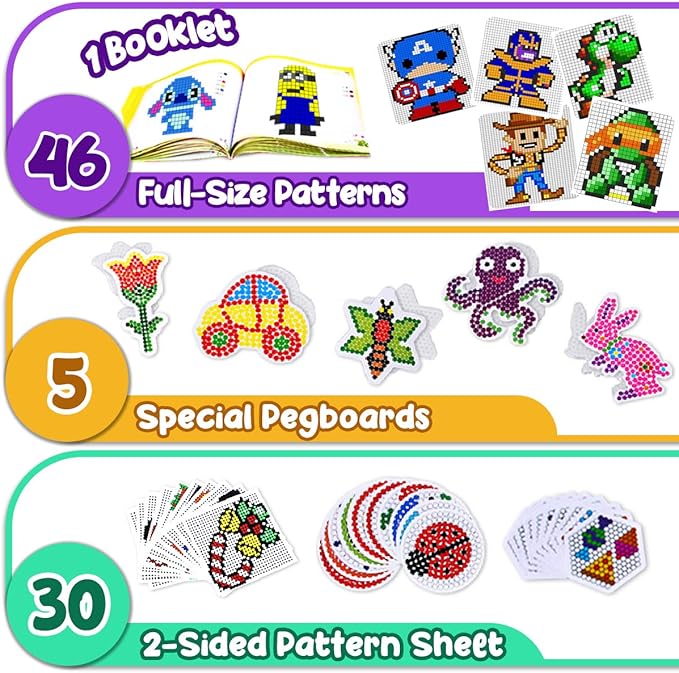Goody King Arts and Crafts Fuse Beads Kit for Kids with Instruction - 5mm Pixel Art Melty Plastic Beads Set with 111 Patterns, 21 Assorted Colors Plus - School Teens Kids Age 4 5 6 7 8 and up