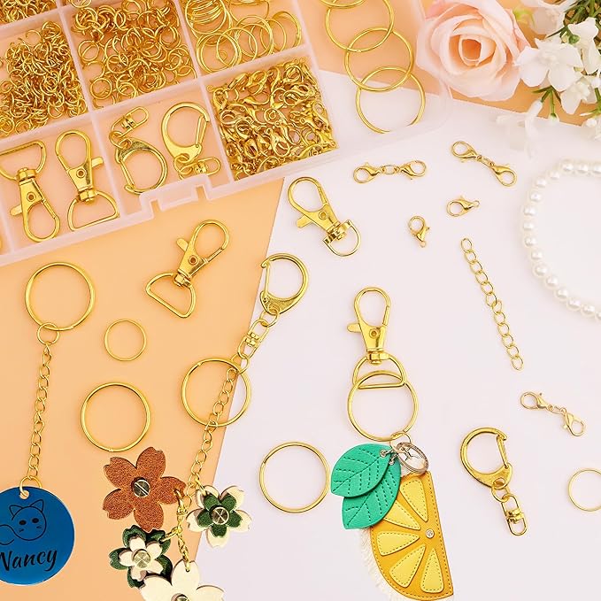 Bsenhe 1018PCS Keychain Making Kit, Key Chain Making Kit Including Lobster Claw D-Type Keychain Clip, Extender Chain, Lobster Clasps, Key Rings and Jump Rings for Jewelry Bracelet Making Supplies