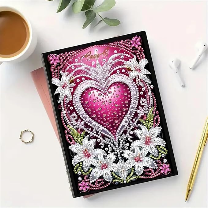 Diamond Painting Notebook for Adults, A5 Diamonds Art Journal and DIY Sketchbook, Diamond Art Kit Supplies,Gift for Beginners, Craft Lovers, Artists. (Love)