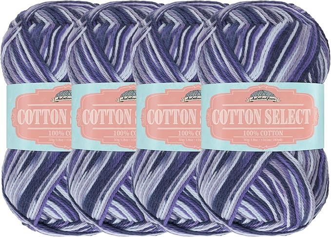 JubileeYarn Cotton Select Yarn - 50g/Skein Sport Weight - Blueberry Pie - 4 Skeins