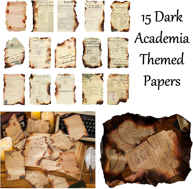 Vintage Aesthetic Scrapbook Supplies Kit with Scrapbook Paper, Stickers, Bookmarks for Scrapbooking, DIY Albums, Junk Journals, Bullet Journals, Dark Academia Aesthetic Decor (Dark3 149 Pcs)