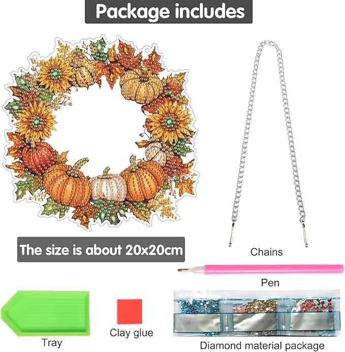 Bimkole Halloween Diamond Art Hanging Kit for Adult, DIY 5D Diamond Art Pumpkin Window Pendant, Acrylic Crystal Art Hanging Ornament Home Wall Garden Front Door Sign Outdoor Decor 7.8x7.8 Inch