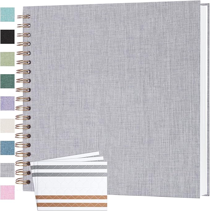 Scrapbook Photo Album 10x10 Inches 80 Pages Hardcover Kraft Paper Linen Cover Scrap Book Memory Book DIY Scrapbook Albums for Wedding Baby Boyfriend Travel Anniversary Family, Grey