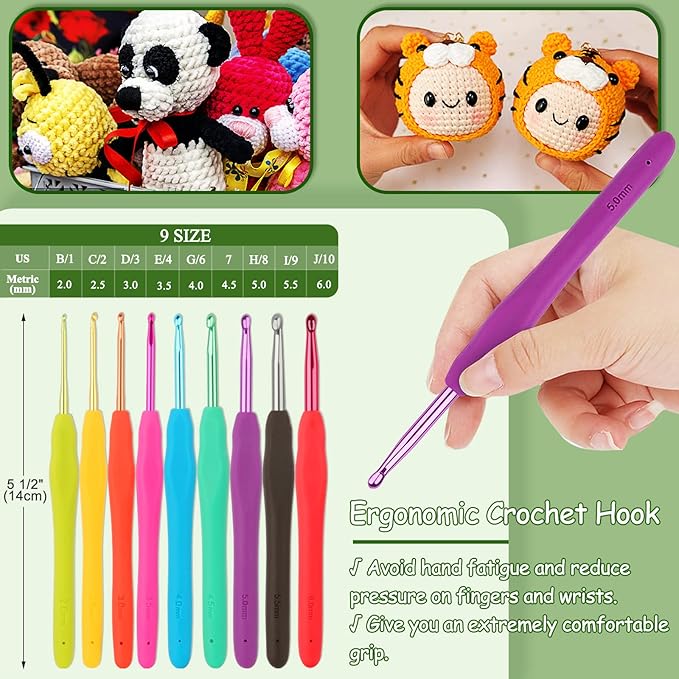 coopay upgraded crochet kit for beginners, crochet set with hanging case & 8 yarn for crocheting, 63pcs crocheting hook set w book, knitting hooks ergonomic soft grip & knitting crocheting supplies