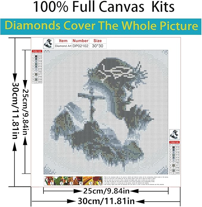 ARPADAMO Square Diamond Art Kits for Adults-Jesus Cross Square Drill Diamond Painting,Square Diamond Art,DIY Religion Gem Art Kits for Adults and Crafts for Gifts and Home Wall Decor 12x12inch