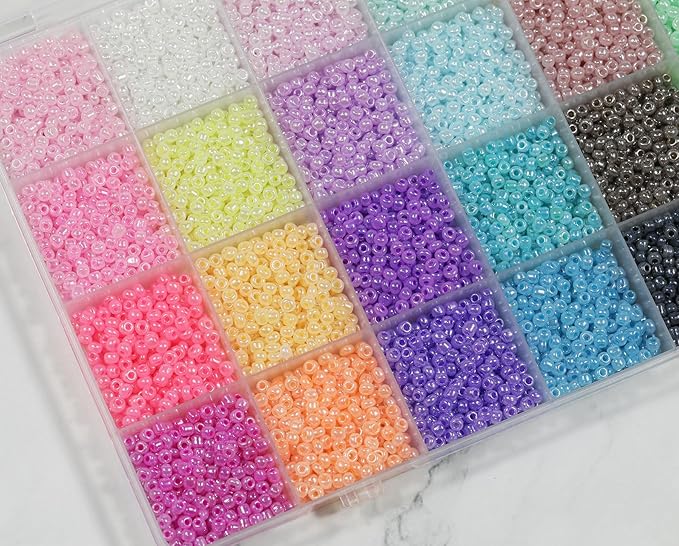 Size 3mm Glass Seed Beads 24 Ceylon Colors Total About 7200pcs,8/0 Seed Beads for Jewelry Making