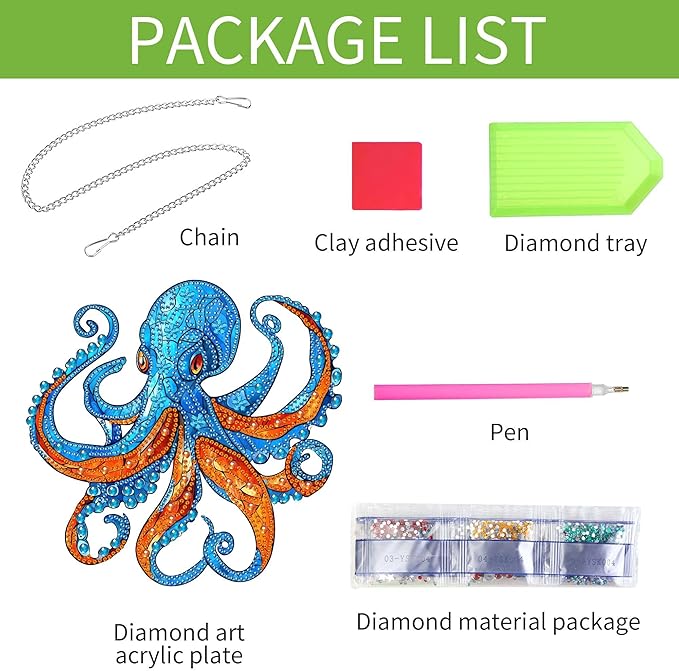 Wergund 5D DIY Octopus Diamond Art Hanging Kits, Hanging Diamond Art Animal, Acrylic Special Shaped Rhinestone, Window Hanging Pendants for Home Wall Garden Front Door Outdoor Decor Gift(Octopus)