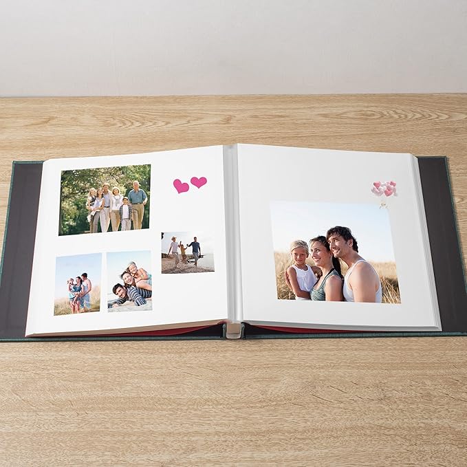 Large Photo Album Self Adhesive 4x6 10x12 Pictures Scrapbook Album 12.6"x11" Inch 60 Sticky Pages Magnetic Linen Cover Photo Album with A Metallic Pen and DIY Stickers(Dark Green)