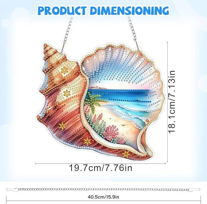 Summer Diamond Art Hanging Kits for Adults, Diamond Art Suncatchers Conch Shell, 5D Special Shape Diamond Painting Beach Pendant Window Ornament Gifts for Home Wall Door Garden Decor