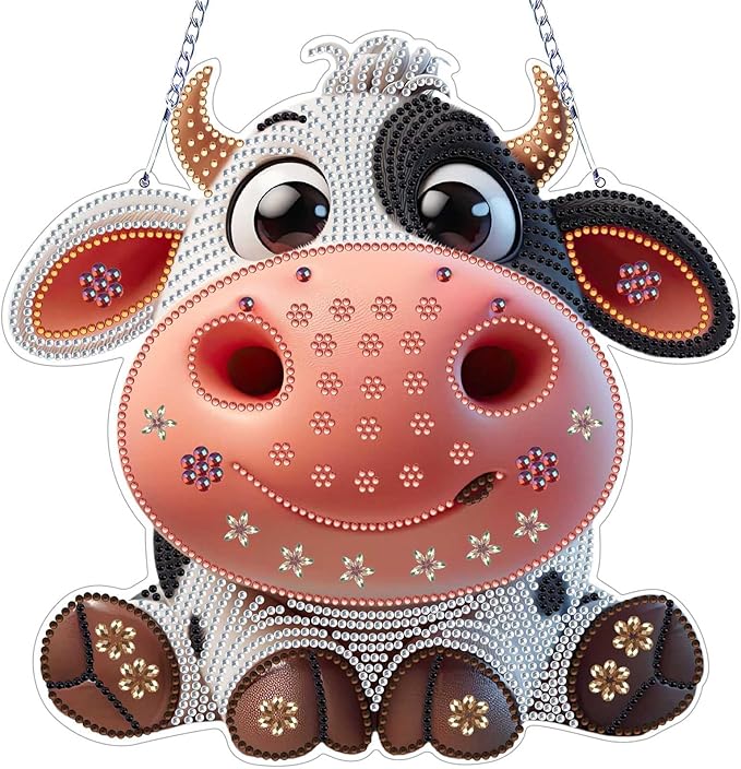 VODAPYC Cow Diamond Painting Acrylic Hanging Kits for Adults, DIY Double Sided Special Shaped Diamonds Art Window Pendant Ornament for Home Decor(Cute Cow)