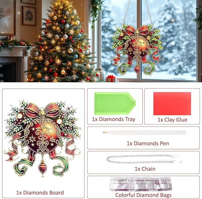 SENQAO Christmas Ball Diamond Art Hanging Kits for Adults Beginners, DIY Acrylic 5D Special Shaped Crystal Diamond Gem Art Painting Hanging Ornament for Home Wall Decor and Gift