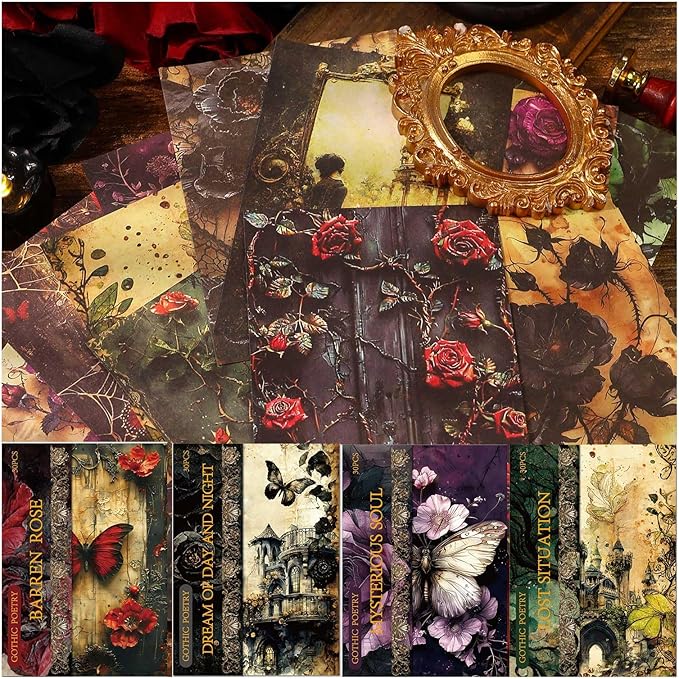 120 Sheets Gothic Scrapbooking Paper for Scrapbook Kit, Vintage Ephemera for Junk Journals, Magic Decoupage Paper for Journaling Supplies , Dark Academia Wall Decor Room for Home Decorations
