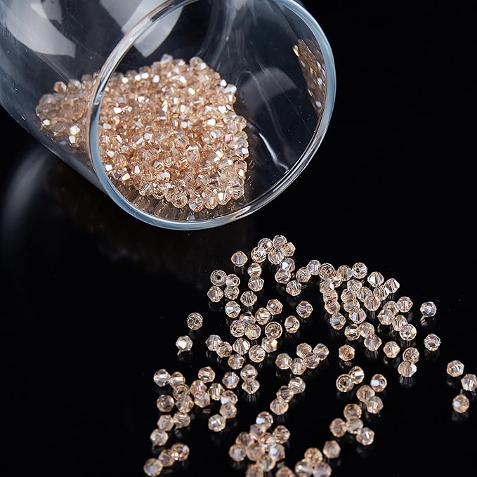 laopottbeads 1200pcs 3mm bicone crystal glass beads for jewelry making, sparkling mini beads for suncatchers, diy bracelets & craft projects (champagne silver)