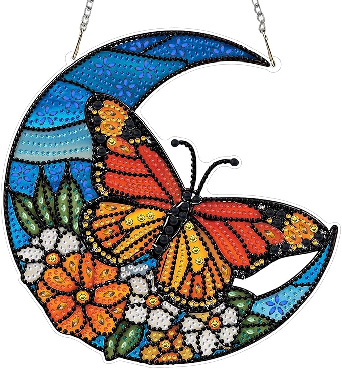 EOBROMD Diamond Hanging Art Kits for Adults Butterfly, Diamond Art Painting Moon Window Pendant Kits Suncatchers, DIY Special Shaped Rhinestone Adults, Home Wall Decor