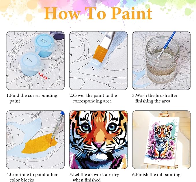 Okarina Framed Paint by Numbers Kit for Adults Beginner Tiger, Adult Paint by Number Kits on Canvas Framed Animal, DIY Acrylic Oil Painting by Numbers with Frame, Perfect for Home Decor 8 X 12 Inch