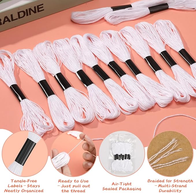 14 Skeins White Embroidery Thread: Embroidery Floss 120 Yards Friendship Bracelet String Cross Stitch Cotton Yarn for DIY Bracelet Making