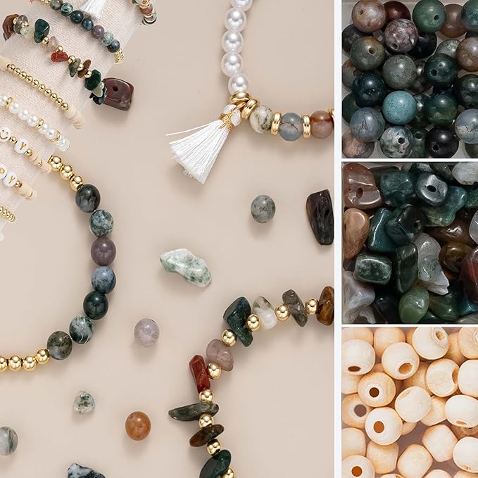 xylise jewelry making supplies kit natural stone beads for irregular natural stone with for diy craft bracelet necklace earrings for adults(agate)