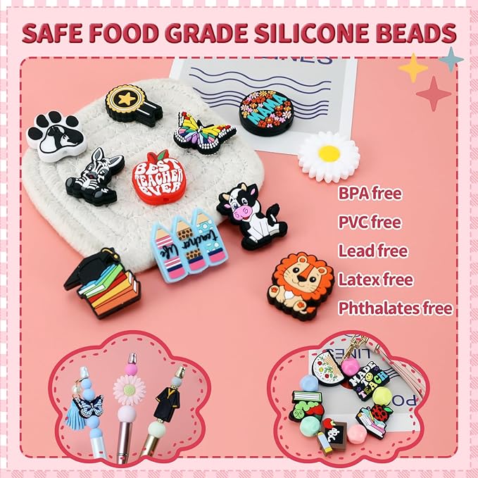 14PCS Butterfly Silicone Beads for Pens, 14Pcs Silicone Focal Beads for Keychain Making DIY Handicraft（Butterfly ）