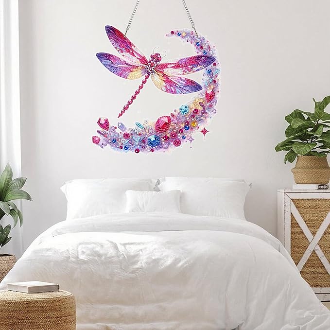 Ristpal Diamond Painting Kits Hanging for Adult, Special Shaped Rhinestone, DIY Acrylic Diamond Art Painting Window Pendants Home Garden Wall Hanging Kits for Home Decor and Gifts (Dragonflies)