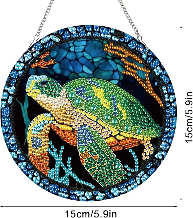 AiYuanzsh Sea Turtle Diamond Painting Hanging Pendant Kit, Special Shaped Diamond Dots Acrylic Ornament, DIY Diamond Art Pendant for Adults Home Wall Window Decoration Gift