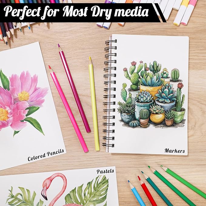 4 Pack Mixed Media Sketchbook, 5.5x8.5 inches Drawing Paper Sketch Book, 98lb/160gsm Heavyweight Spiral Bound Sketch Pads, Suitable for Wet and Dry Media, Drawing, Painting, Sketching(200 Sheets)