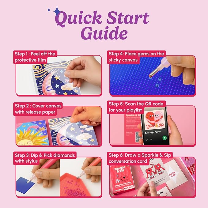 HOUSE OF PARTY Diamond Art Kits for Adults - Date Night Diamond Art Paintings, Relaxing Craft Kits with Conversation Cards, Playlist & Wood Frame for Beginners, Fun DIY Gifts for Couples