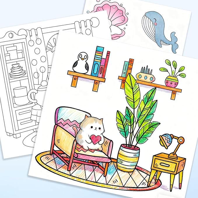 yqwuco coloring book set for adults,cute coloring book for adults relaxation with 60 colored markers, anxiety relief gifts with 80 patterns included animal spaces