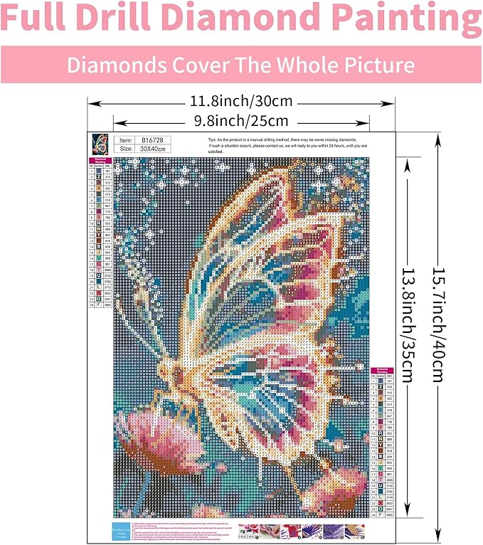 GEEHEIY Butterfly Diamond Art Kits for Adults, 5D Butterfly Diamond Painting Kits for Beginner, DIY Aniamal Gem Art Dots for Adults, Perfect for Home Wall Decor 12x16 Inch