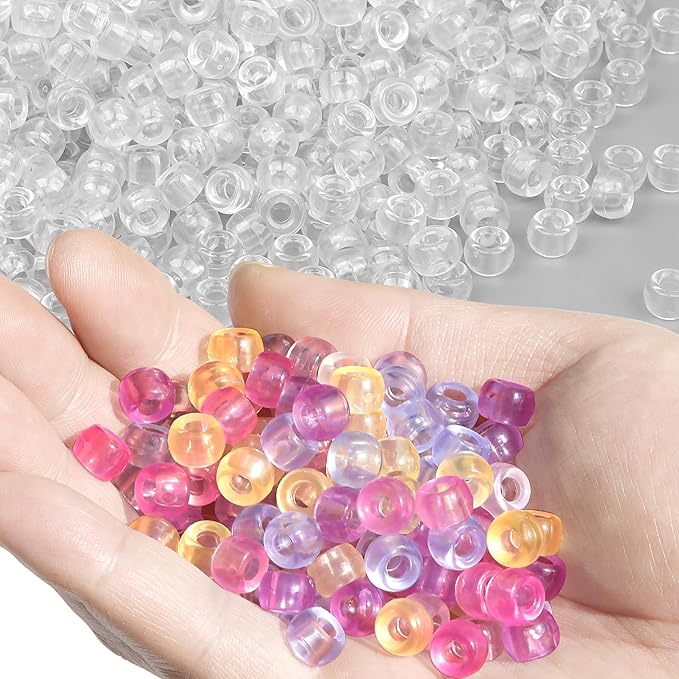 gmma transparent uv pony beads bulk - 1000 pcs plastic cute clear color changing beads for friendship bracelet & necklace diy jewelry making party decoration supplies