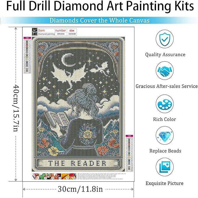 ARPADAMO Square Diamond Art Kits for Adults-Tarot Square Drill Diamond Painting,Square Diamond Art,DIY Reader Gem Art Kits for Adults and Crafts for Gifts and Home Wall Decor 12x16inch
