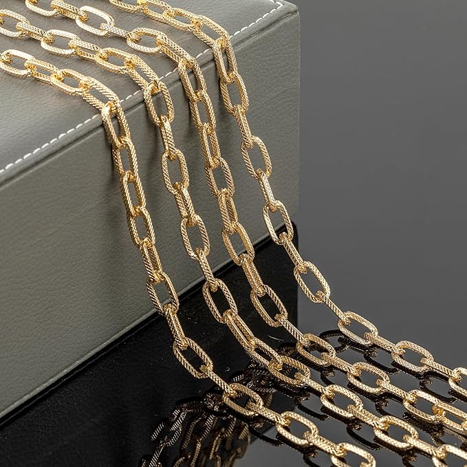 YOUBEIYEE 16.4 Feet Gold Necklace Chain for Women Embossed Paperclip Chain Roll Gold Plated Aluminum Jewelry Chains Bulk