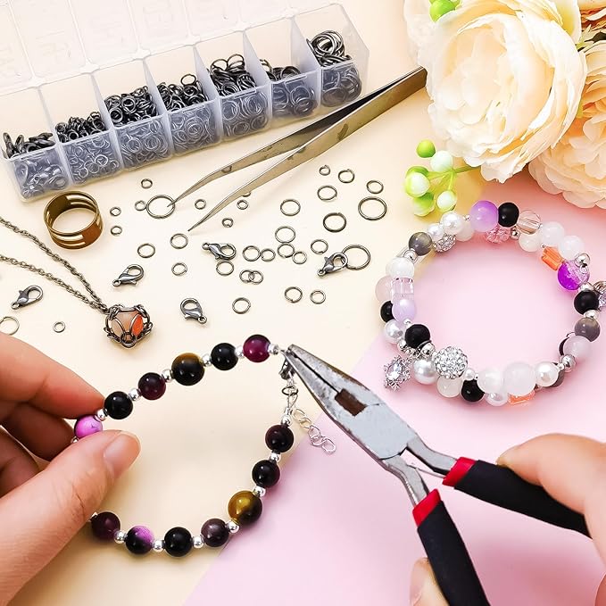 1350pcs Open Jump Rings Lobster Clasps Set with Jewelry Pliers,Tweezers and Jump Rings Tool Opener for DIY Earring Bracelet Necklace Extender Chains Jewelry Making (Gunmetal)