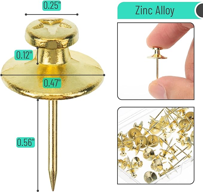 Mr. Pen- Double Headed Picture Nails, 25 Pack, Gold, Tacks for Wall Hangings, Pins, Thumb Tacks, Picture Hangers