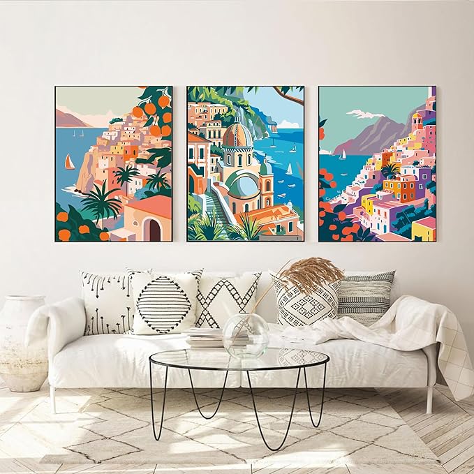 cupmod 6 Packs Scenery-Cityscape Paint by Numbers Kit for Adults,DIY Watercolor Acrylic Oil Painting Landscape Paint by Numbers Kits on Canvas,Adults Paint by Numbers Kits for Home Decor 9.8x12.8inch
