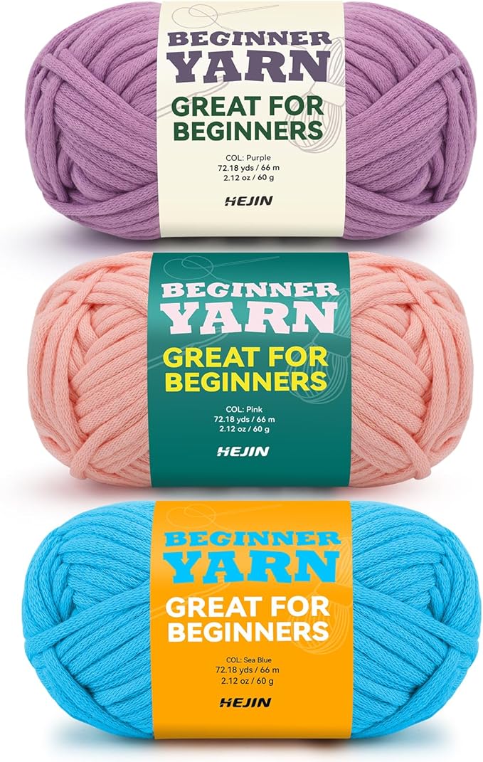 3x60g Purple+Pink+Blue Yarn for Crocheting and Knitting;3x66m (72yds) Cotton Yarn for Beginners with Easy-to-See Stitches;Worsted-Weight Medium #4;Cotton-Nylon Blend Yarn for Beginners Crochet Kit