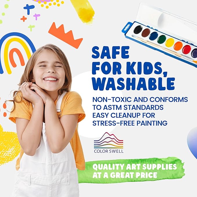 color swell bulk 8 color watercolors with wood brushes - 4 packs