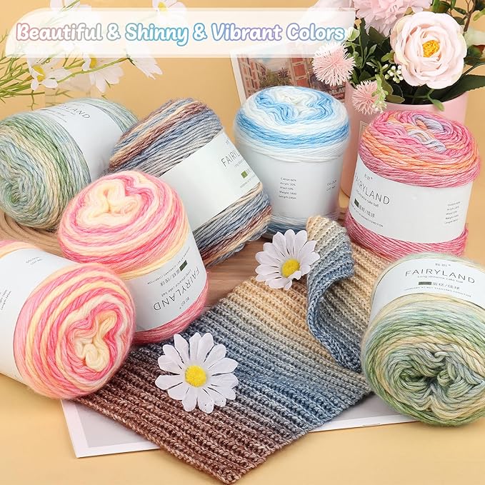 Aeelike Cake Yarn for Crocheting, 3 Skeins Gradient Cake Yarn 100g (3.52 oz) 245m (267 Yards), Super Soft Ombré Yarns Cake Rainbow Cotton Yarn for Making Colorful Crafts, Green Gradient