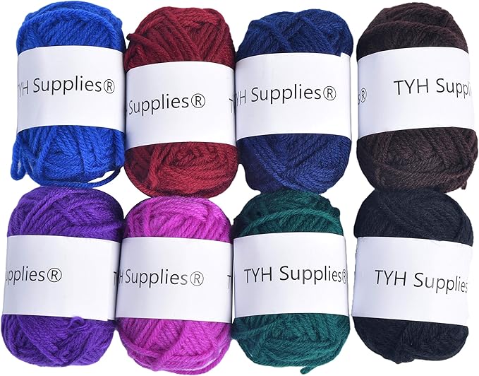 TYH Supplies Dark Colors Acrylic Yarn, 8 Mini DK Skeins for Crochet & Knitting, Soft Craft Yarn for Amigurumi, Beginner Projects, Accents, Small Multicolor Set, Deep Rich Shades