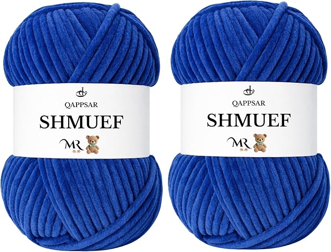 SHMUEF Chenille Yarn 2-Pack – Ultra Soft Velvet Yarn, Super Bulky Weight (5–6 mm), Yarn for Crochet, Amigurumi & Baby Blankets (Sax Blue)