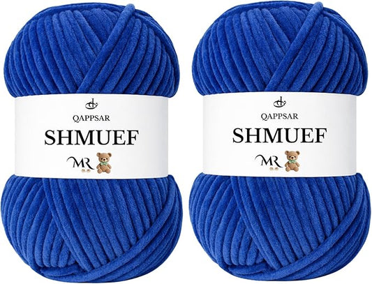 SHMUEF Chenille Yarn 2-Pack – Ultra Soft Velvet Yarn, Super Bulky Weight (5–6 mm), Yarn for Crochet, Amigurumi & Baby Blankets (Sax Blue)