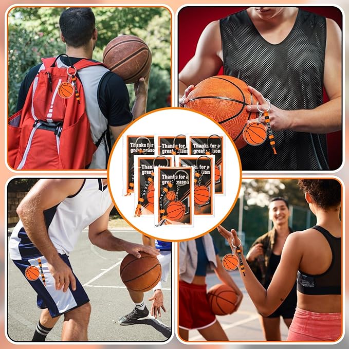 Suncalla 984 Pcs 24 Set Basketball Keychain Making Kit DIY Basketball Bag Tag Sport Key Chain Crafts Adjustable Letter Beads Cards Kit Team Gift Accessories Party Favors for Adult (Orange Black)