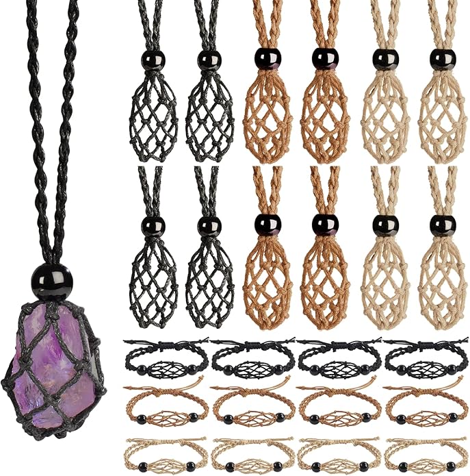 24pcs Adjustable Empty Necklace Holder Crystal Stone Necklace Pendant Necklace Cord Hand Woven Necklace Ropes for Jewelry Making