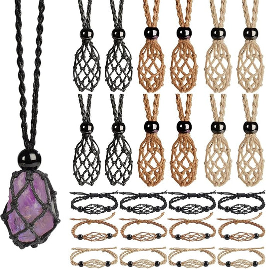 24pcs Adjustable Empty Necklace Holder Crystal Stone Necklace Pendant Necklace Cord Hand Woven Necklace Ropes for Jewelry Making