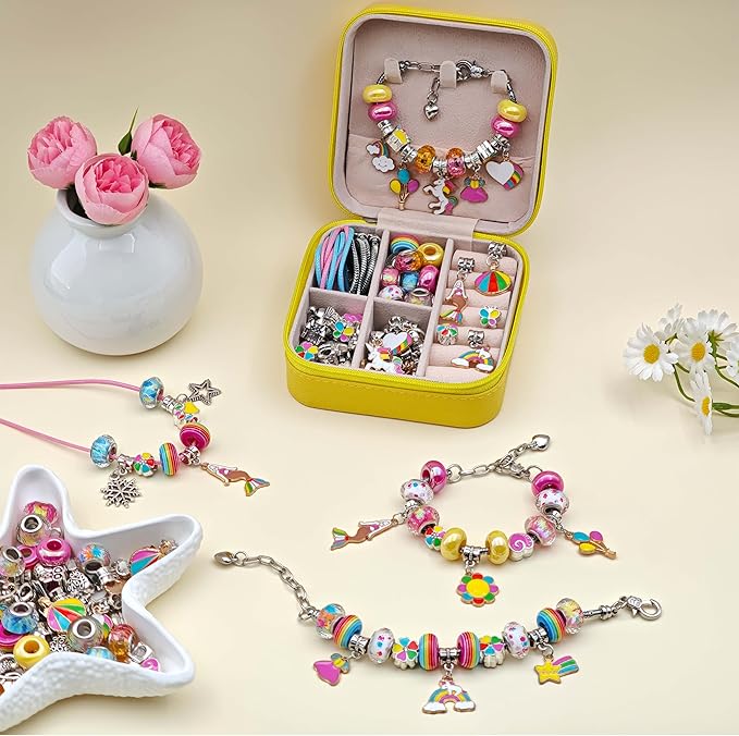ONADEBY Charm Bracelet Making Kit - Colorful DIY Jewelry Making Kit for Girl, Friendship Bracelet Kit with Portable Jewelry Box for Birthday Christmas New Years Easter Valentine Craft Gifts