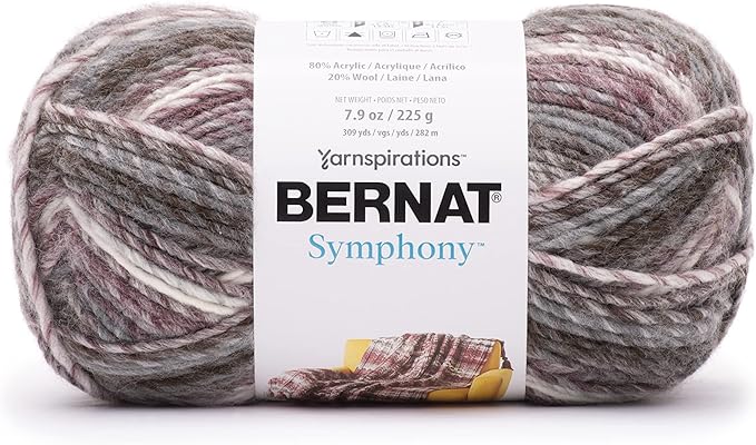 Bernat Symphony Pebbles Yarn - 2 Pack of 225g/8oz - Wool Blend - 5 Bulky - 309 Yards - Knitting/Crochet
