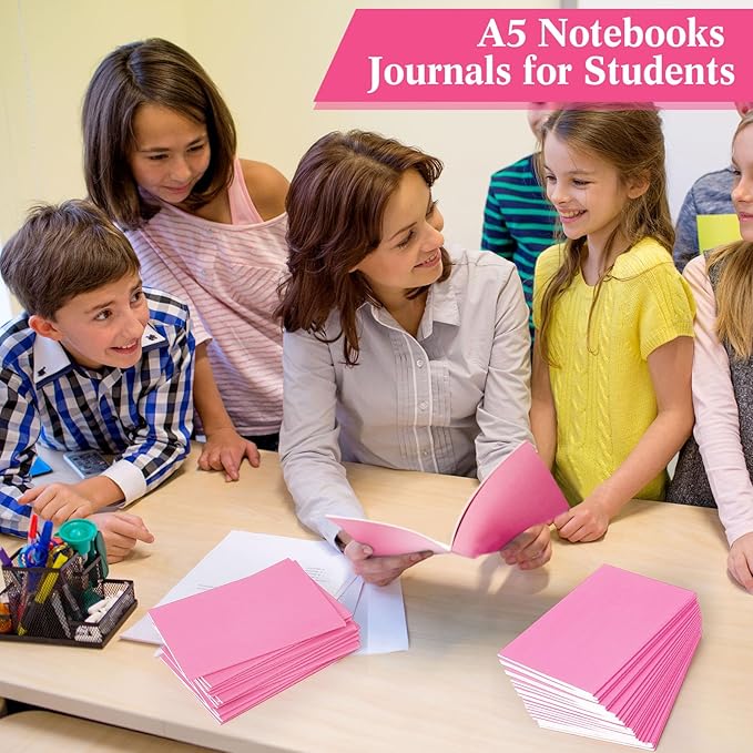mimorou 100 pcs journals notebooks bulk - kraft softcover a5 small notebooks 5.5 inch x 8.3 inch notepads with 60 page 30 sheet for writing sketch travel office supplies(pink,lined)