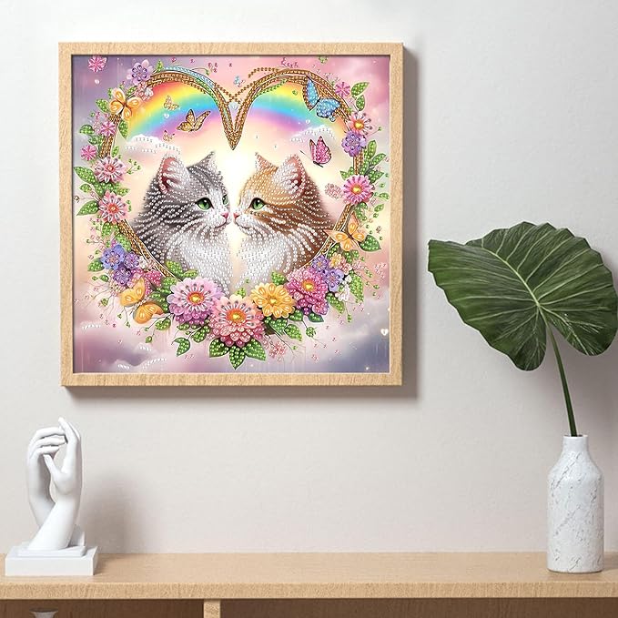 LazyFold Diamond Art Painting Kit, DIY Cute Cats 5D Special Shape Crystal Diamond Partial Diamond Art Painting Mosaic Making Craft, Suitable for Home Wall Decor Art Gift 12×12inch